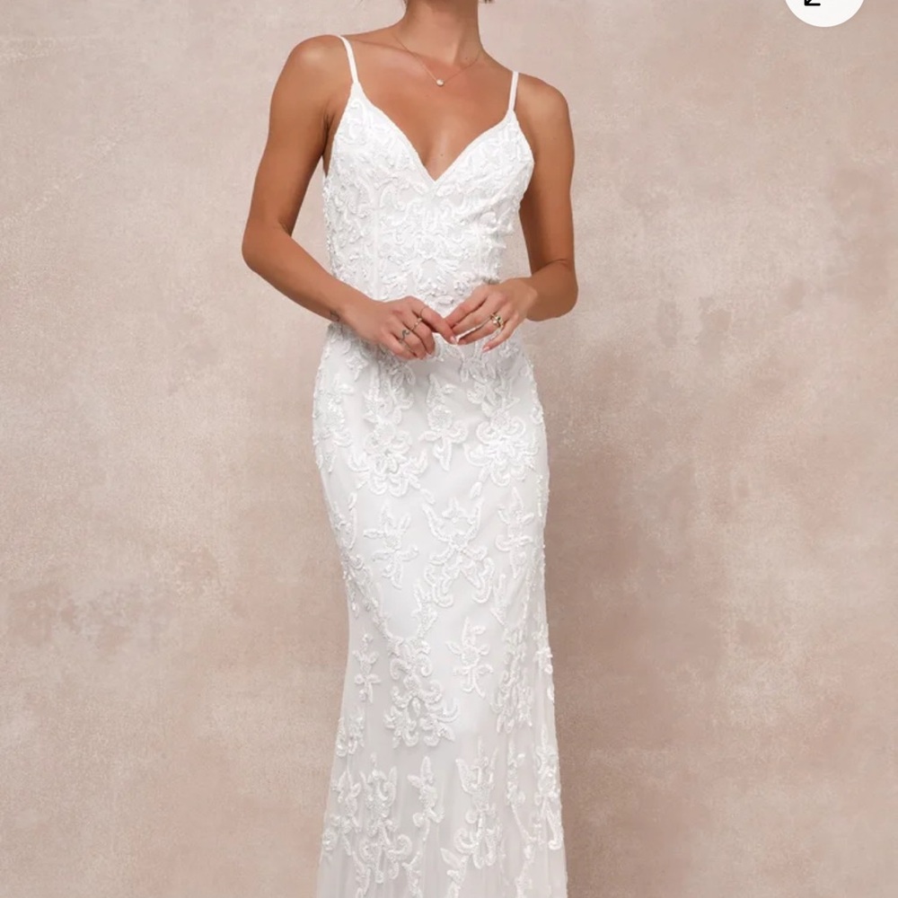 Lulu's Everlasting Passion White Sequin Beaded Backless Maxi Dress